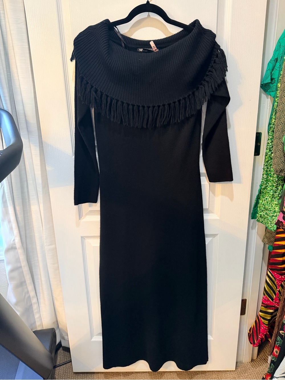 Vintage Nina Leona Sweater Dress with Collar Midi Dress XS
